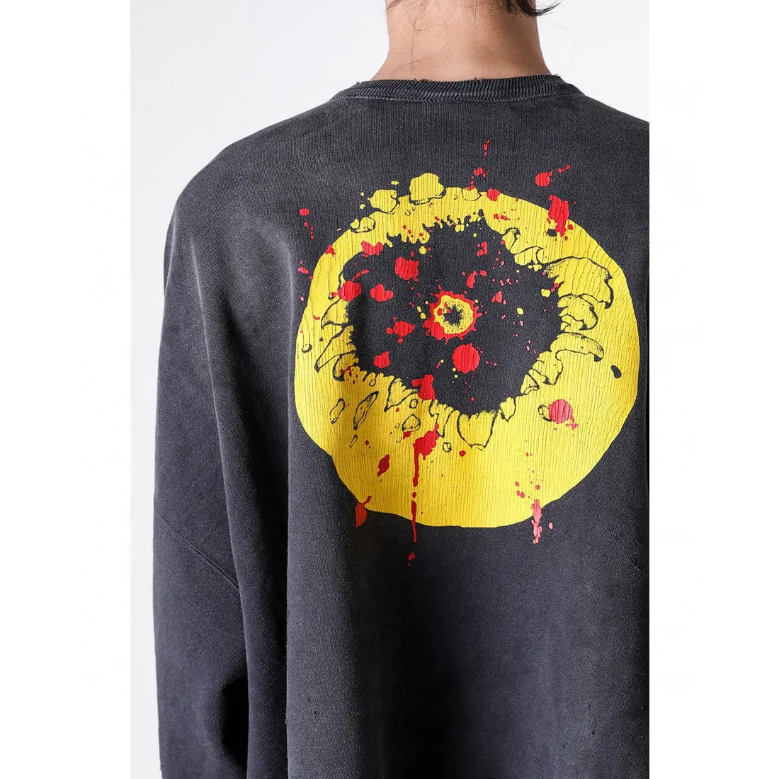 SAINT Mxxxxxx x CACTUS PLANT FLEA MARKET SMILE SWEATER SHIRT CPFM co-branded sweatshirt with smiley face, washed black S-XL, ready-to-wear Assute dyeing, heavy fermentation washing, multi-position spray fading, ultra-complex manual polishing/destruction treatment/special shearing treatment, special striped cuffs/multi-position shearing/pure handmade graffiti and dirty The only correct co-branded main wheat label/wash water label/little angel anti-counterfeiting label in the entire network